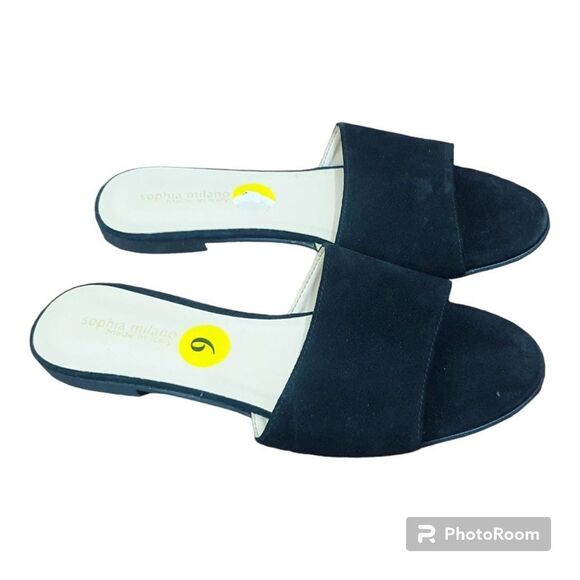 Sophia Milano Italian Suede Slip-on Sandals Black Size 9 - Picture 3 of 10